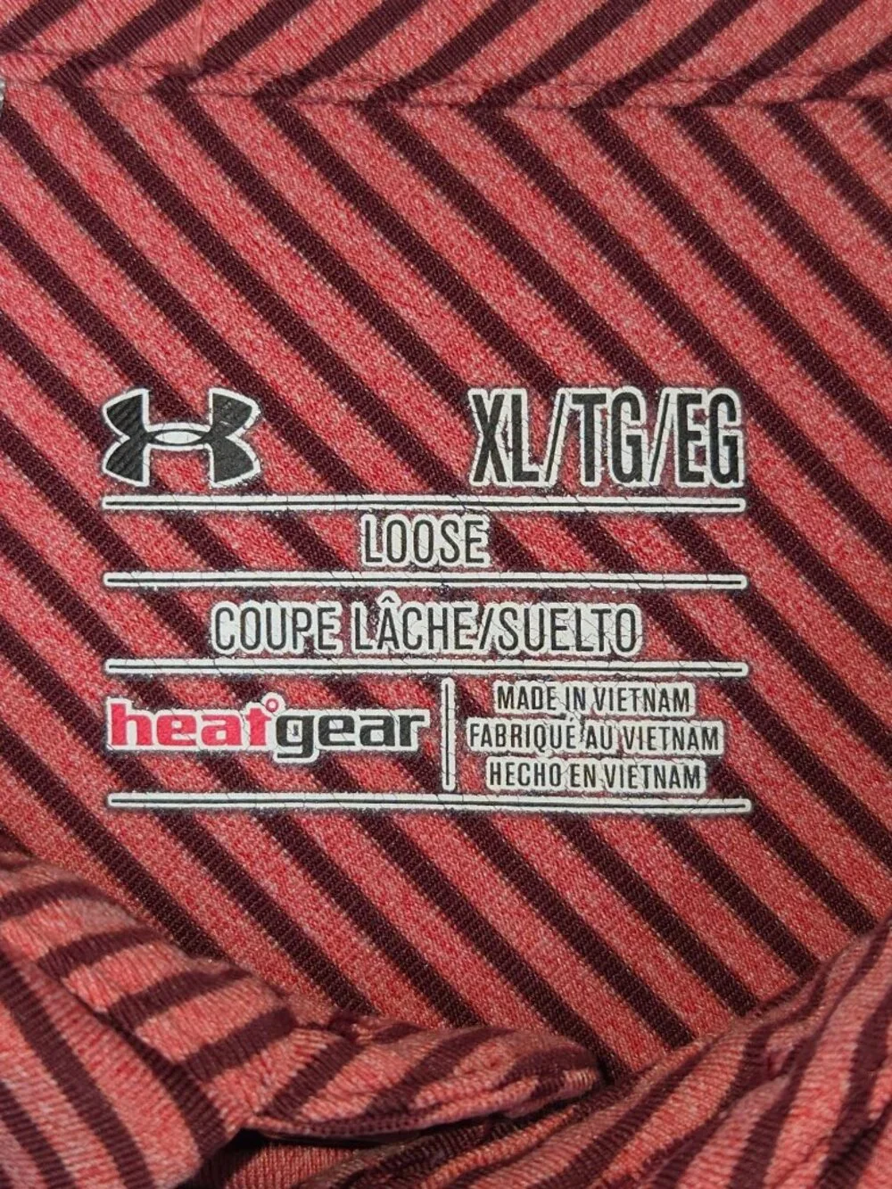 Under Armour Mens Loose Fit HeatGear Polo XL Red Striped Moisture Wicking